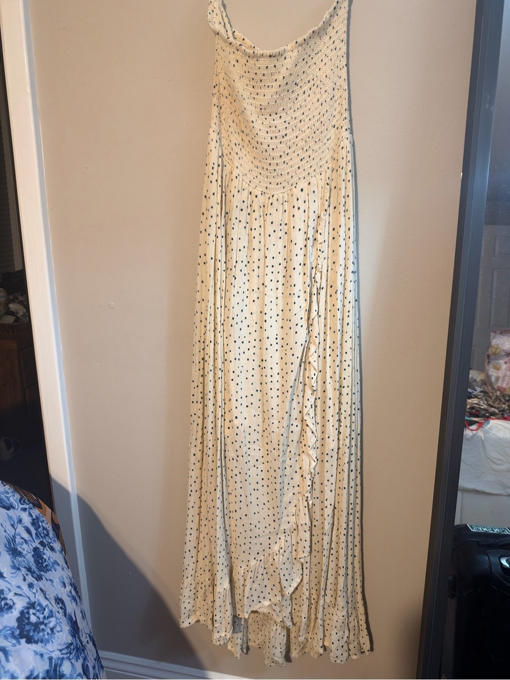 Altar'd State Cream Maxi Dress with Black Polka Dots